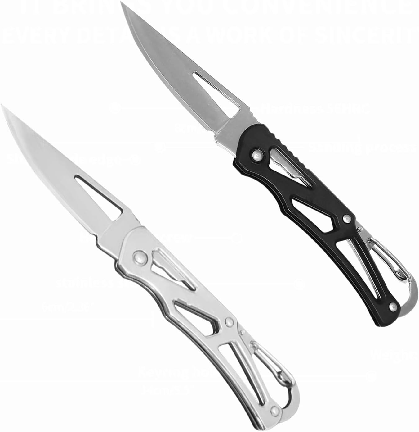 2 Pcs Pocket Knife, 2.36" Survival Stainless Steel Folding Knives UK Legal Grey Finish, Stylish High Performance, Non Locking EDC Blade, Portable for Camping Hiking Backpacking