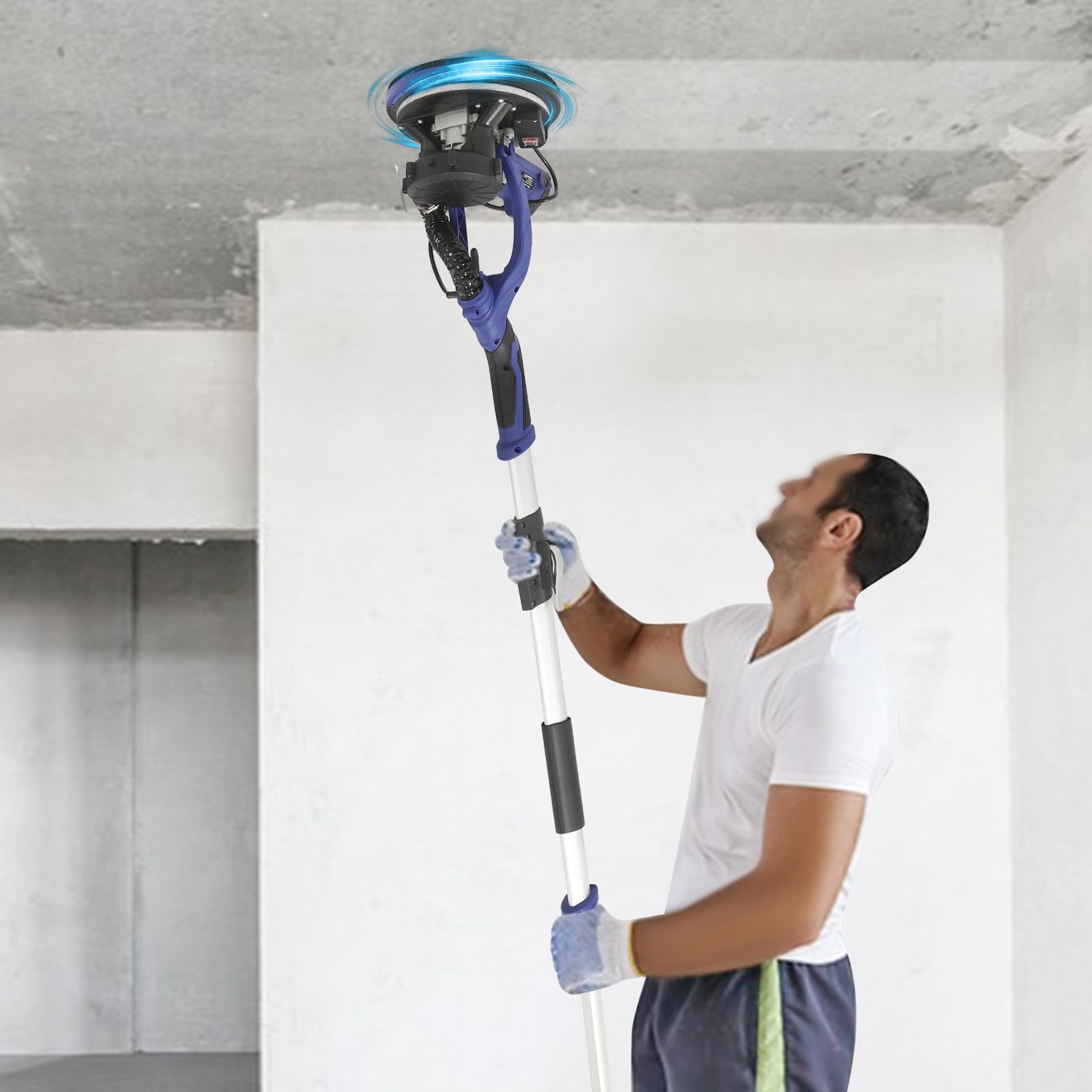 Levigatrice per cartongesso da 850 W, senza polvere, con LED, pieghevole, regolabile a 6 livelli, impugnatura regolabile, protezione da surriscaldamento, per pareti e soffitti, per ristrutturazione e