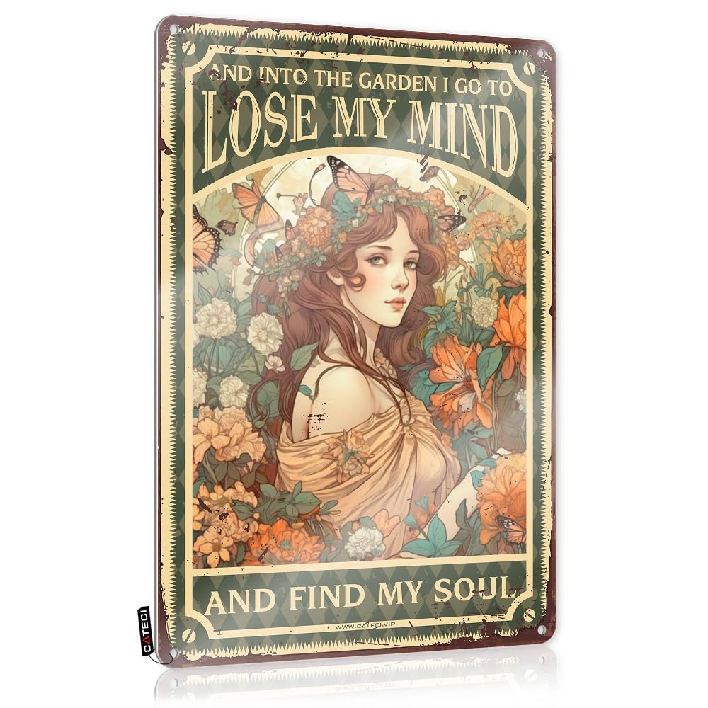 Tin Decor And Into The Garden I Go To Lose My Mind And Find Soul Tin Sign Vintage Wall Decorhippie Decorwall Signs For Home Decormens Bathroom Decor Funny Vintage Metal Sign Funny Wall Signs(30X40CM)