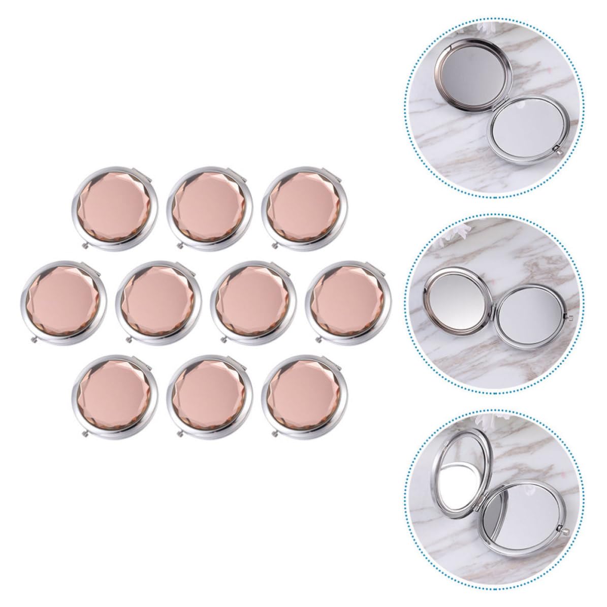 Reise Taschenspiegel Tragbar und Leicht aus Metall und Glas 10 Stück-Pack Kompakter Hand Schminkspiegel für Zuhause und Unterwegs
