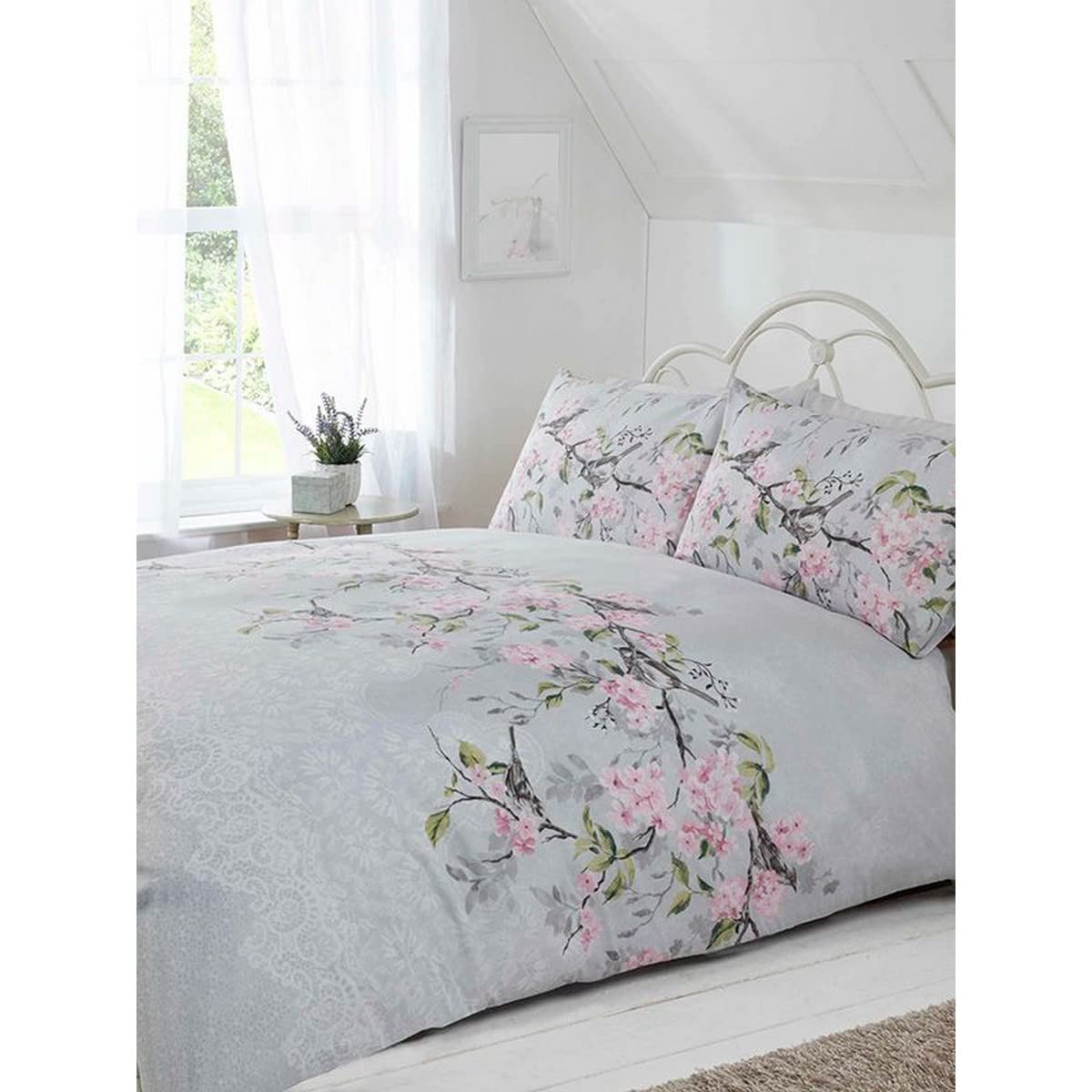 Eloise Oriental Blossom Duvet Cover and Pillowcase Set (Duck Egg, King) by Made with LoVe