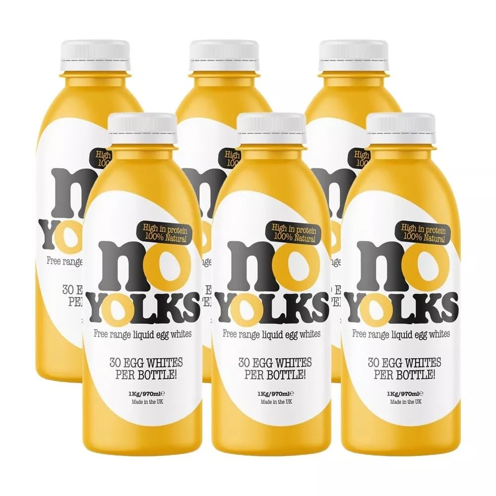 NO YOLKS100% British Free Range Liquid Egg Whites | High in Protein, Fat Free, Zero Sugar and Carb Free | 100% Natural | 970ml/1kg (6 Bottles)