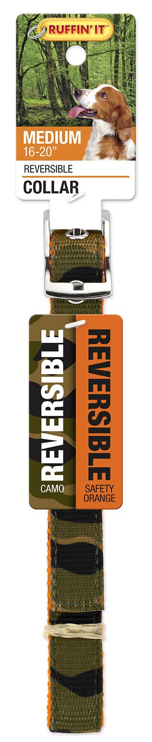 Ruffin It Reversible Collar, Medium, Camo/Safety Orange