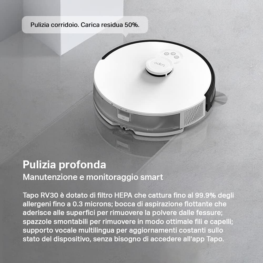 TP-Link Tapo RV30, Robot Aspirapolvere Lavapavimenti, Aspirazione Potenza 4200Pa, Navigazione LiDAR, Mappatura Rapida, Batteria da 5000mAh, Adatto a Pavimenti e Tappeti, Controllo APPAlexaGoogle : Amazon.it: Casa e cucina TP-Link Tapo RV30, Robot Aspirapolvere Lavapavimenti, Aspirazione Potenza 4200Pa, Navigazione LiDAR, Mappatura Rapida, Batteria da 5000mAh, Adatto a Pavimenti e Tappeti, Controllo APPAlexaGoogle : Amazon.it: Casa e cucina