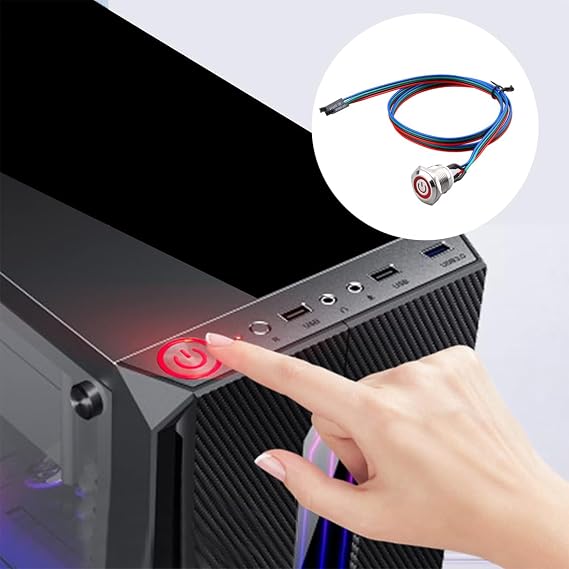 PC Power Switch, Chassis Switch Host Metal Button, Computer Case Power Button ATX Supply On/Off for DIY Computer - 60cm (16mm)