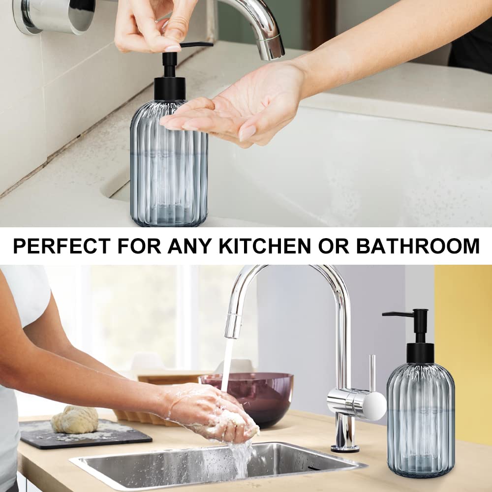 2er Set Glas Seifenspender 400ml - Streifendesign Mit Schwarzer Pumpe Für Küche & Bad