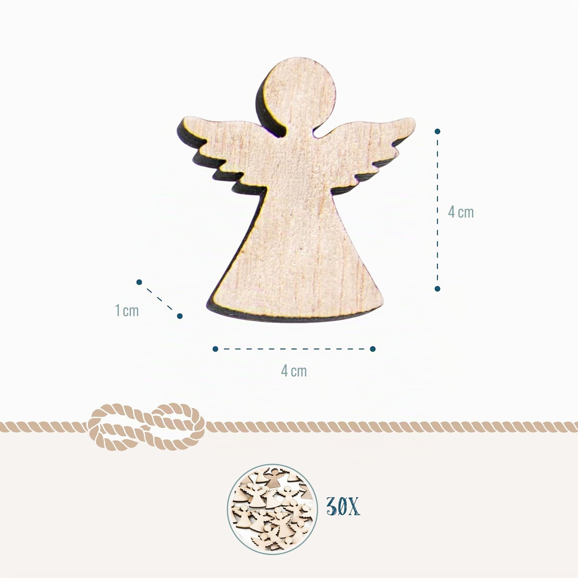 Logbuch-Verlag Engel Streudeko, 30 Stück: Mini Holzteile Set, Kleine Schutzengel aus Holz, Glücksbringer, Geschenk & Give-Away, Weihnachten & Silvester, Zum Dekorieren & Basteln, Holzdeko, 4 cm