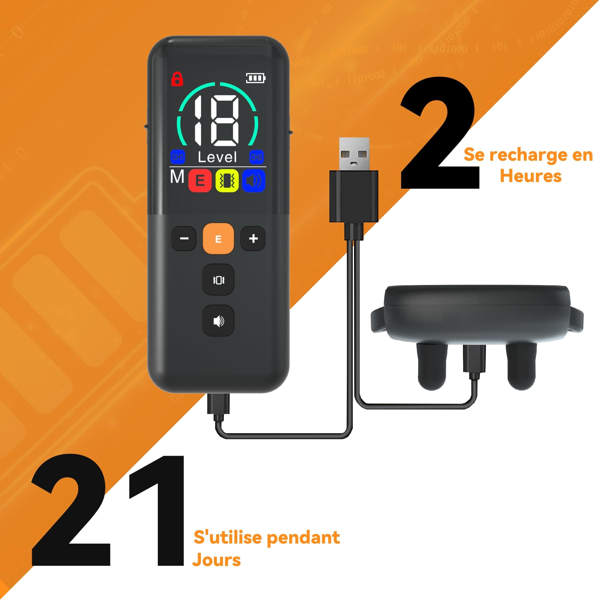 Meloive Collier de Dressage pour Chien, Portée 3500 Mètres, 3 Modes Vibration/Choc/Son, Rechargeable