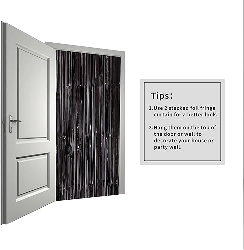 Miniatura 5 de Decoración de Halloween, paquete de 4 cortinas de flecos de papel de oropel de 3.2 x 8.2 pies, cortinas de fondo con adhesivo, fondo de cabina de