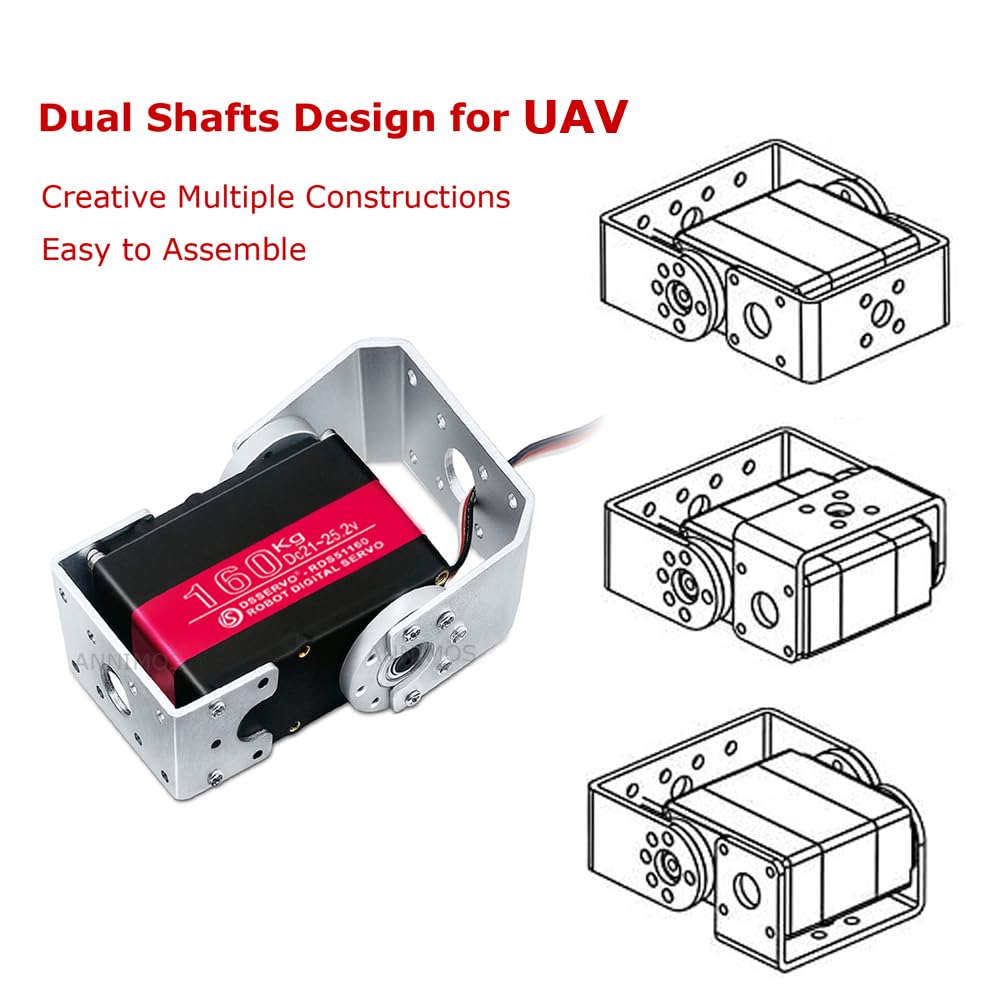Servomotor robot de 24 V y 160 kg de doble eje con soporte de montaje en U, engranaje de metal completo, servos digitales de dirección de alto par para avión, cuadricóptero, helicóptero, brazo