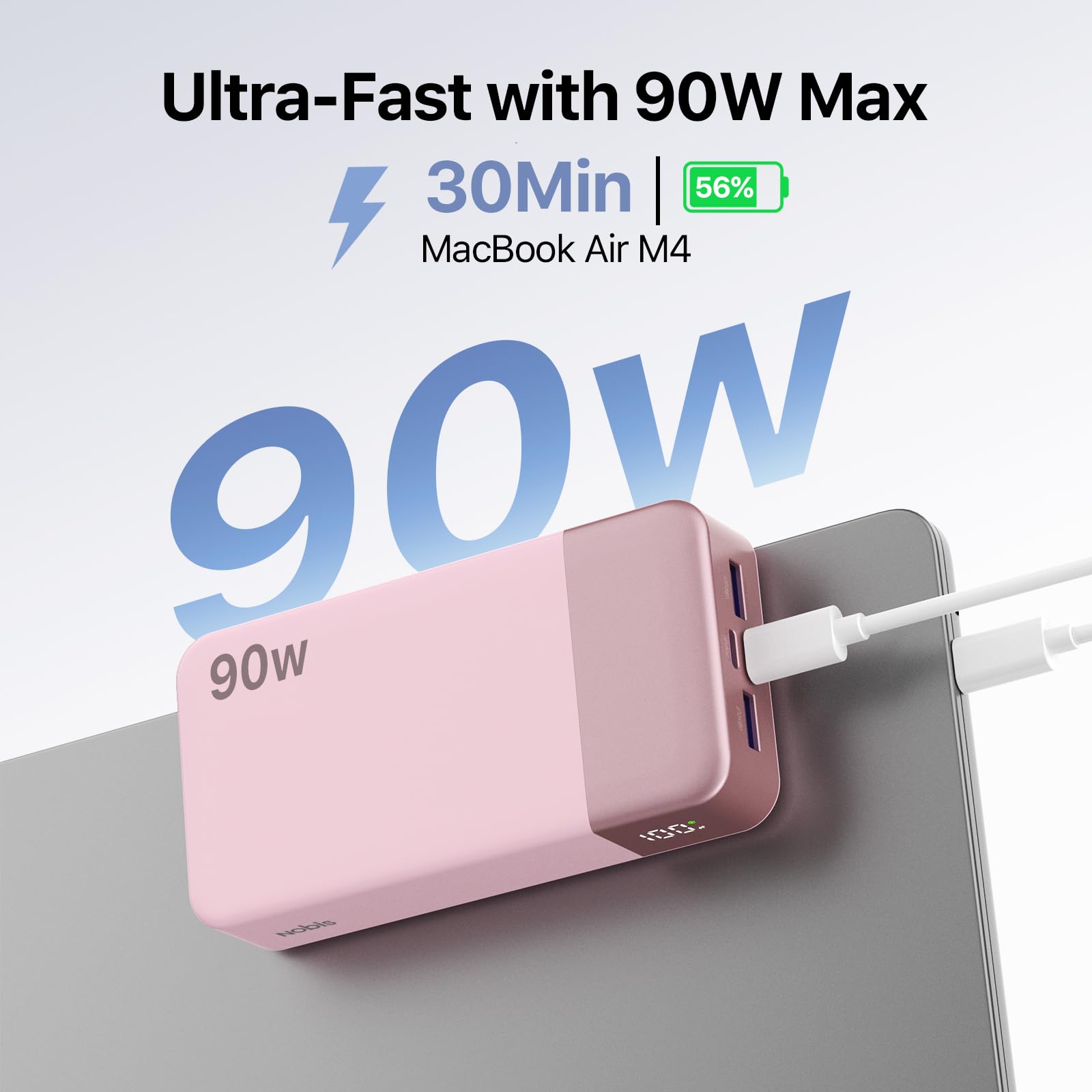 NOBIS 20000mAh 90W Power Bank Carga Rápida para Portátiles | Batería Externa con Fast Charging, 4 Puertos (2C+2A) y Pantalla LED para Laptops, Tablets, Teléfonos y Steam Deck
