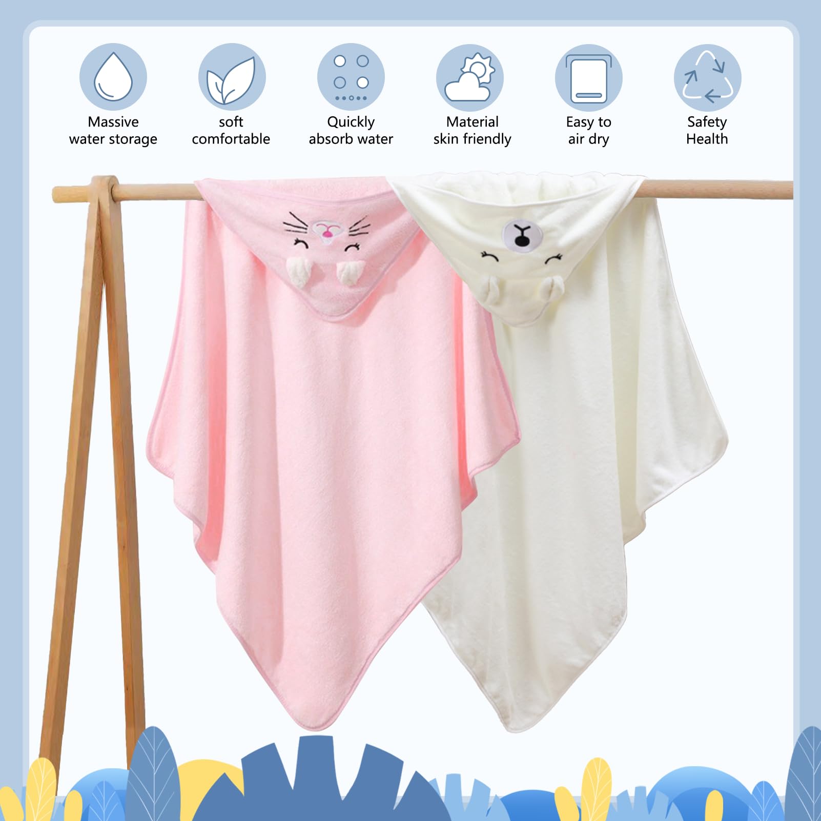 2 Asciugamani Con Cappuccio Per Neonato In Fibra Di Bambù – Morbidissimi E Assorbenti, 80x80 Cm – Regalo Di Nascita Perfetto (Bianco E Grigio)
