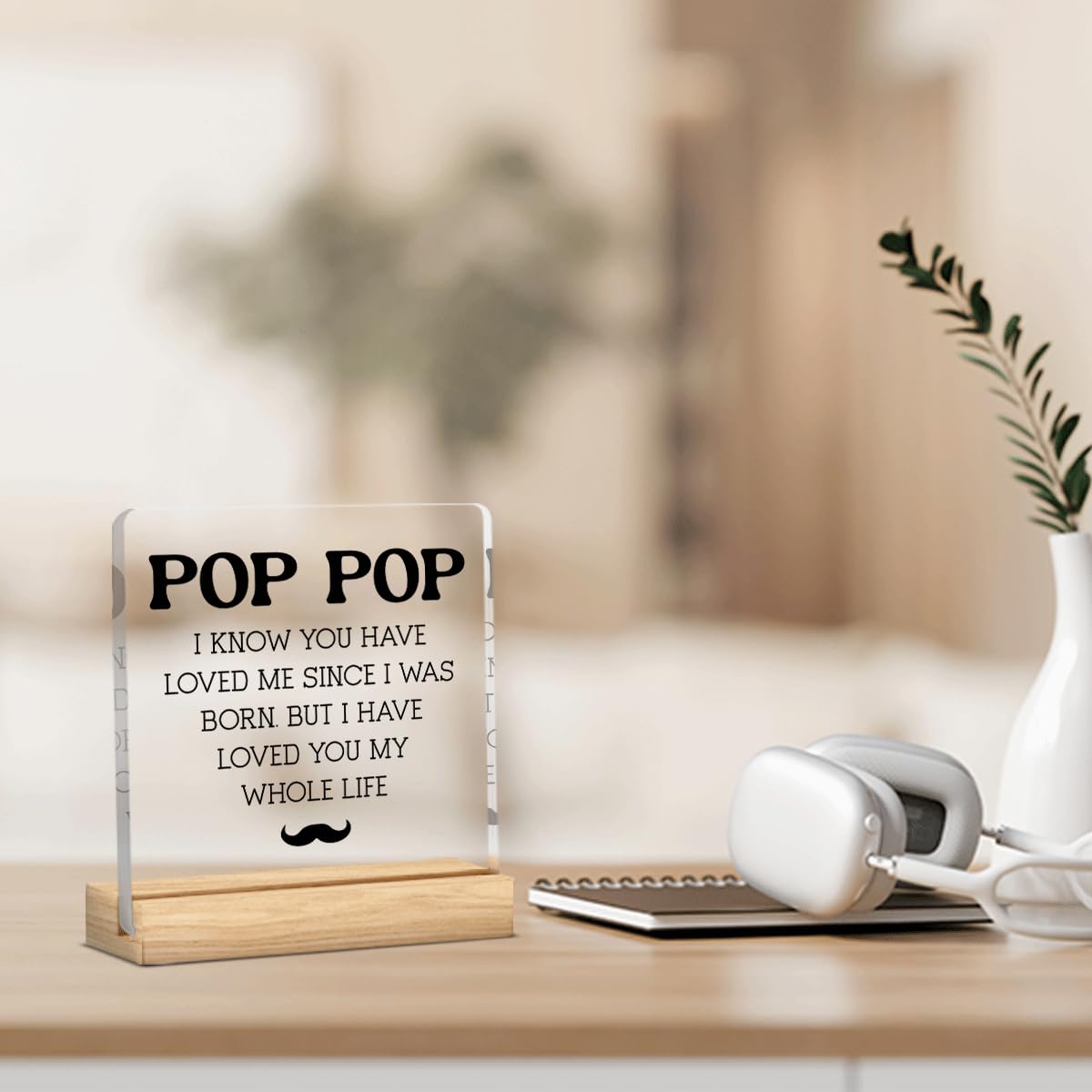 Pop Pop Gifts from Grandkids Best Grandpa Gifts Father's Day Birthday Christmas Gift for Pop Pop Grandpa Clear Acrylic Desk Decoration Sign for Home Bathroom Desk Shelf 4 X 4 Inch