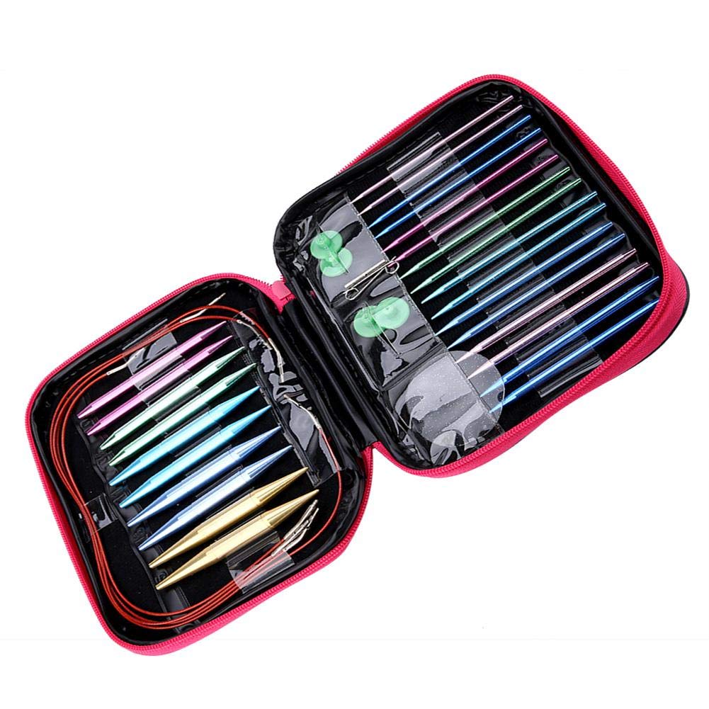 Juego de agujas circulares intercambiables, juego de anillos de agujas de tejer circulares de aluminio colorido para manualidades DIY