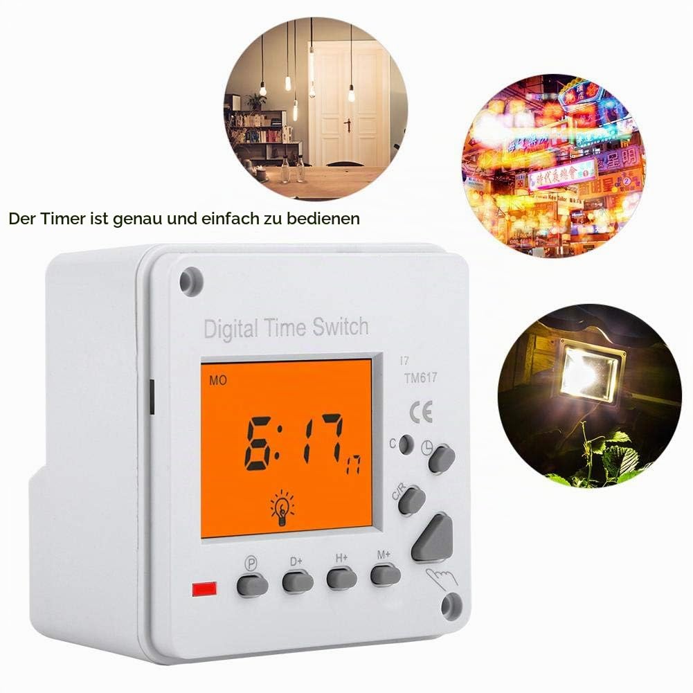 Elektronischer Timer Zeitschaltuhr, Aufputz Digital Zeitschalter mit Hintergrundbeleuchtung LCD Programmierbare Zeitschaltuhr für Haushaltsgeräte Straßenlaterne Neonlicht(220V AC)