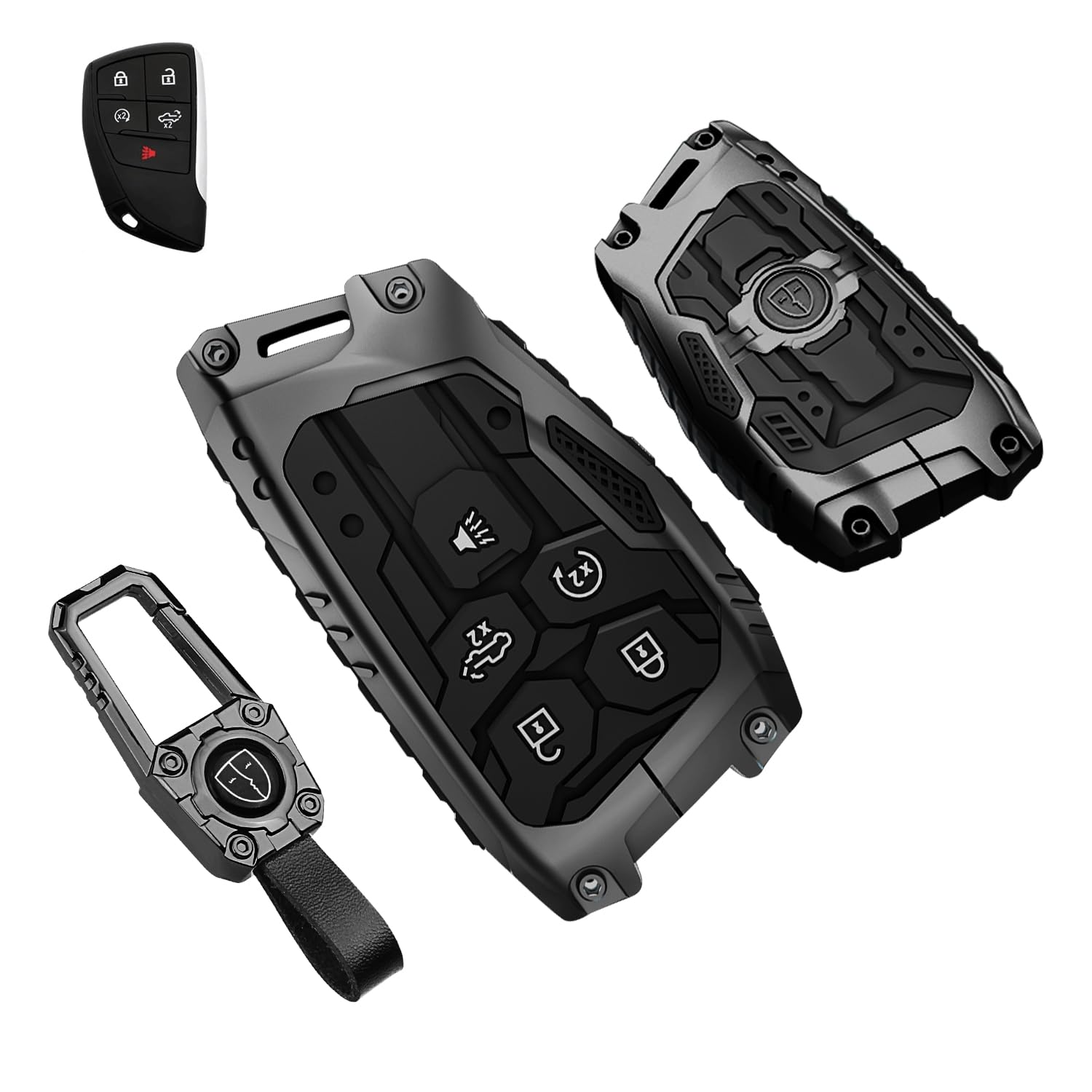 QBUC for GMC Heavy Key fob Cover for Chevy 2022 2023 2024 2025 Silverado 1500 GMC Sierra 1500, Metal Key Case for Chevrolet Tahoe 2024 2025 Silverado