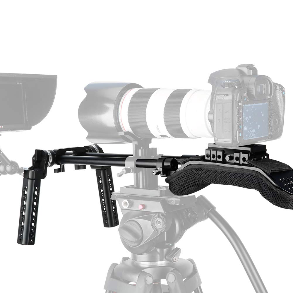 NICEYRIG Kit de Support pour Plate-Forme avec épaulement de 15 mm avec Plaque de Base QR 15 mm Tige de Serrage Rosette Poignée Poignées pour Caméscope DSLR DV