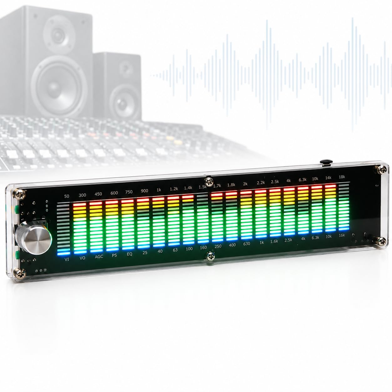Analizador De Espectro De Audio, Pantalla Led De Espectro Musical con Dsp De 15 Bandas, Medidor VU De 20 Segmentos Y 15 Niveles, Ganancia Analógica para Audio Doméstico Y De Estudio