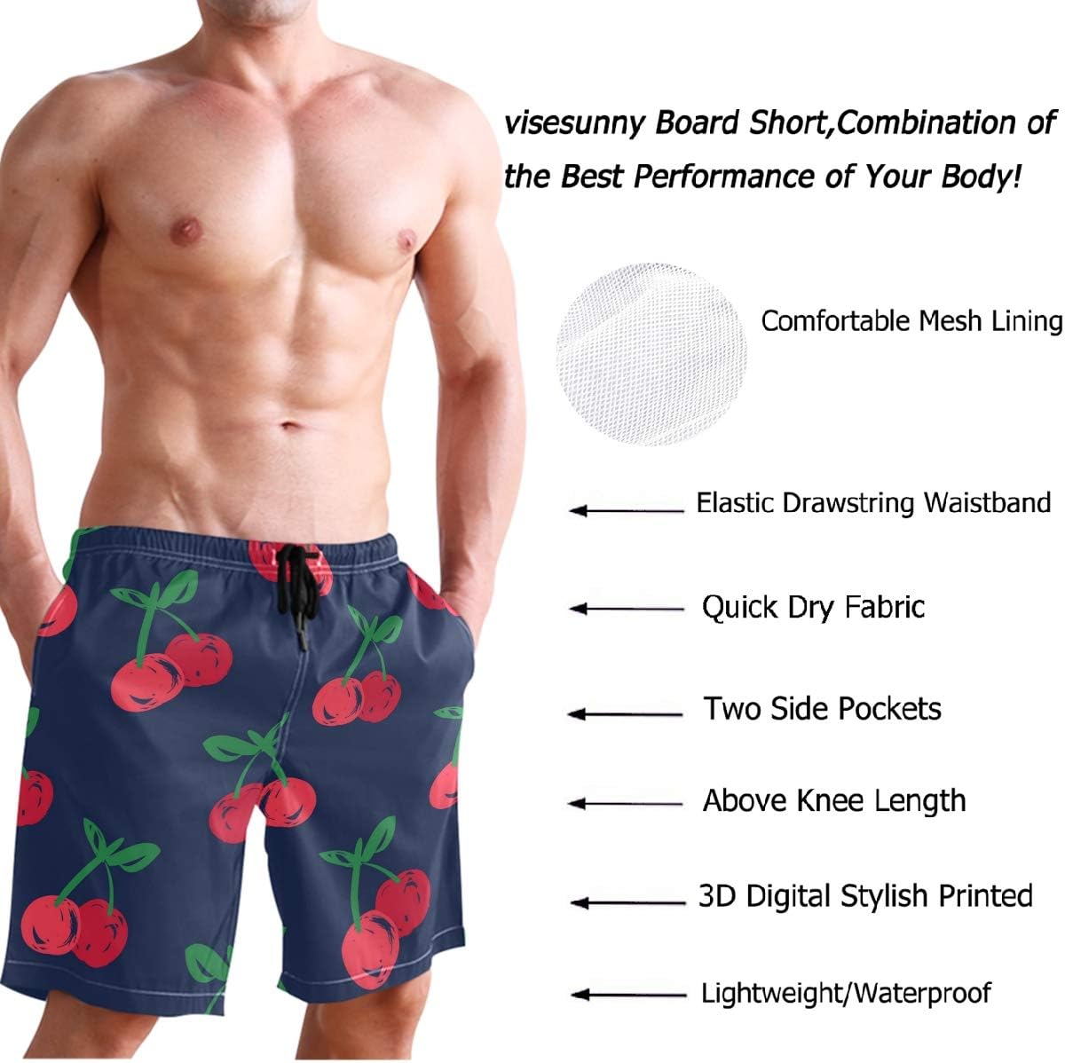 visesunny Men's Colorful Flower Print Beach Shorts Hot Summer Swim Trunks Sports Running Bathing Suits with Mesh Lining