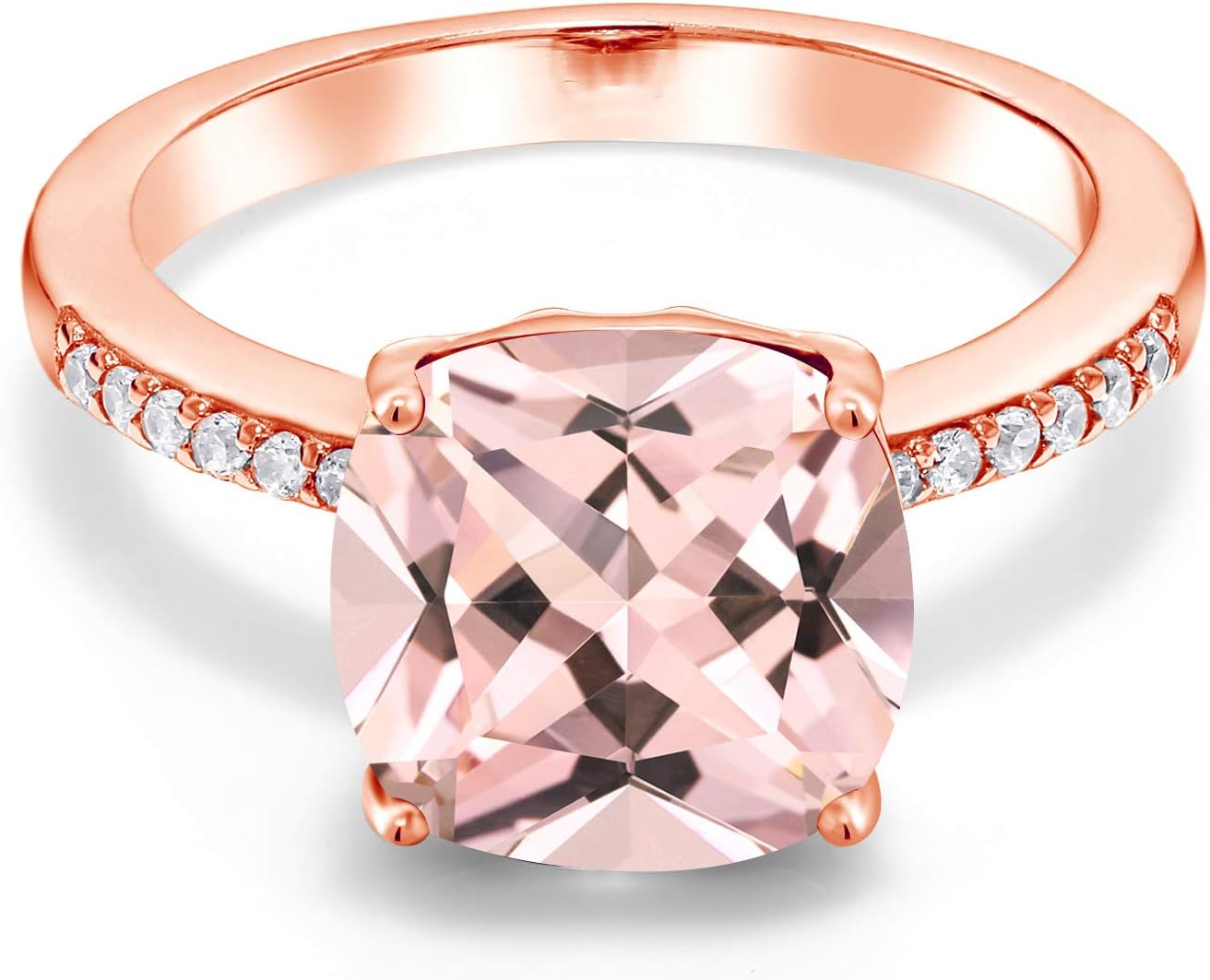 Gem Stone King 18K Rose Gold Plated Silver 10MM Cushion Gemstone Birthstone Engagement Ring | Wedding Anniversary Promise Ring For Women | Available In Size 5, 6, 7, 8, 9 - Image 3