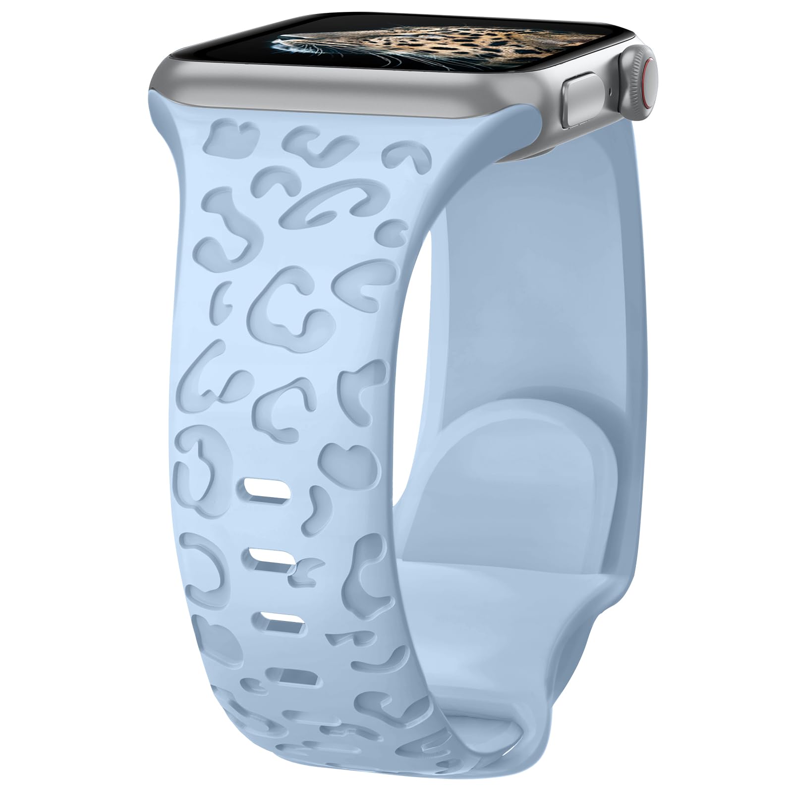 Photo 1 of Alibaydoo Leopard Engraved Silicone Watch Band for Apple Watch Band 38mm 40mm 41mm 42mm 44mm 45mm Women Men,Waterproof Cheetah Sport Strap Wristbands for iWatch Series 8 7 6 SE 5 4 3 2 1