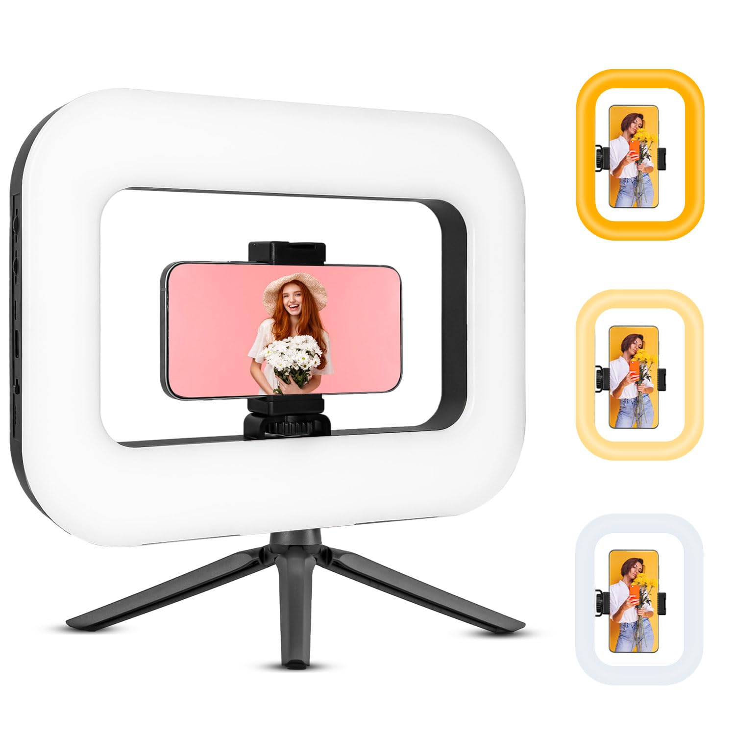 Smartphone Ring Selfie Light Kit Handheld LED Mobile Video Stabilizer Fill Lighting Rig Lights Built-in 8000mAh Battery Rechargeable for Phone Camera, YouTube, TIK tok Video Recording, Make up