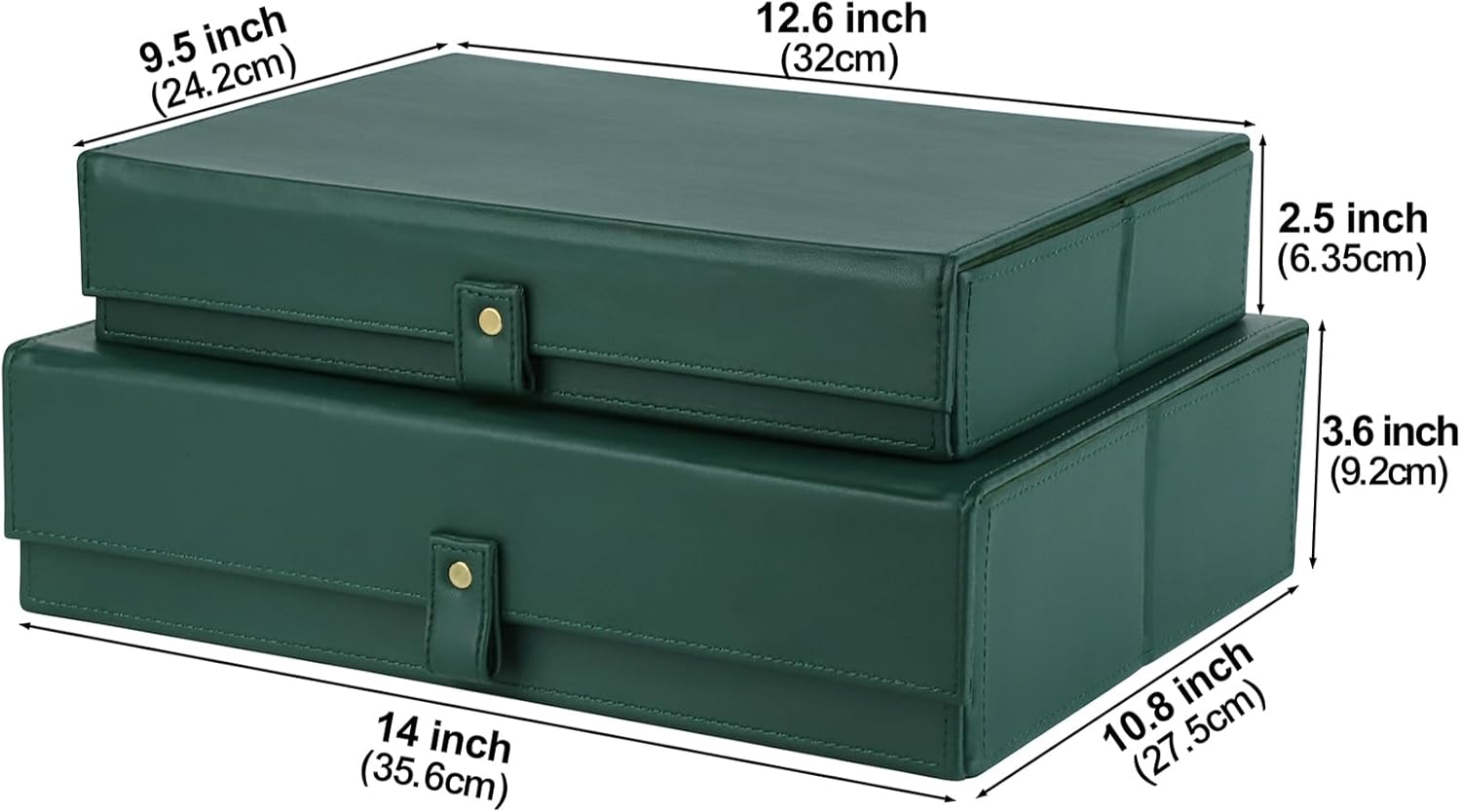 HofferRuffer Photo Storage Boxes with Dust-Proof Lid, Set of 2 Faux Leather Lidded Storage Bins, Photo, Jewelry, Scrapbooking Supplies, Keepsake Organizer for Elegant Home & Office Decor (Green)