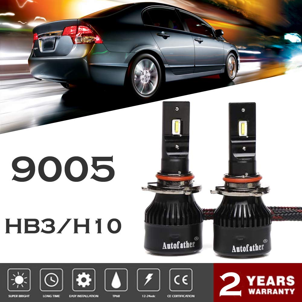 9005 HB3 H10 Car LED Headlight Bulb High/Low Beam Replacement Upgrade Conversion Kit 200W 20000lm 6000K Pure White Light Bulbs Plug & Play Waterproof - 2 Years Warranty (Pack of 2)