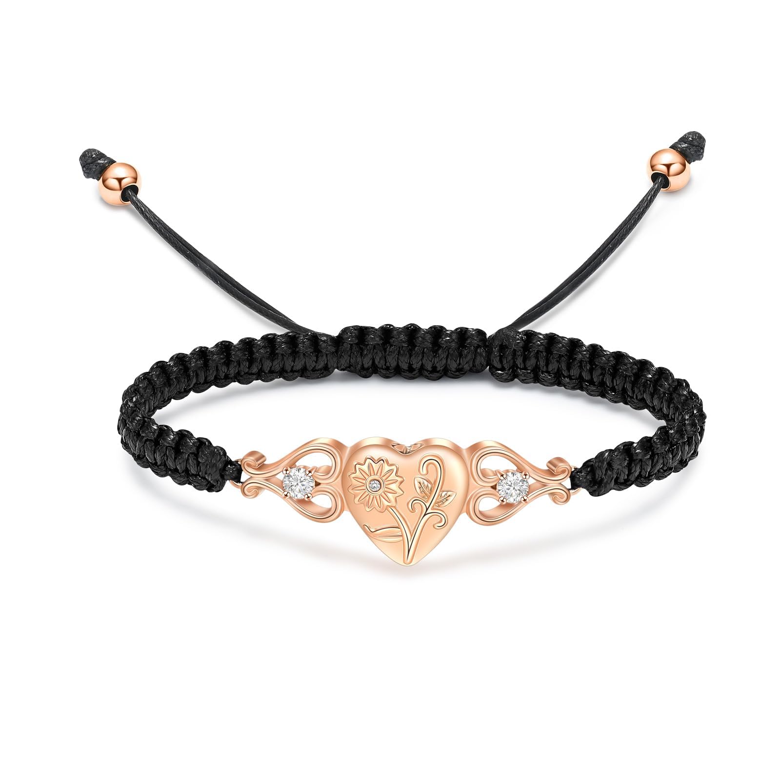 QGJNSGC Double Heart Cremation Bracelet for Ashes for Women Stainless Steel Sunflower Urn Bracelet Memorial Jewelry Loved Ones Human Pet Funeral Keepsake Gift Adjustable Bangle