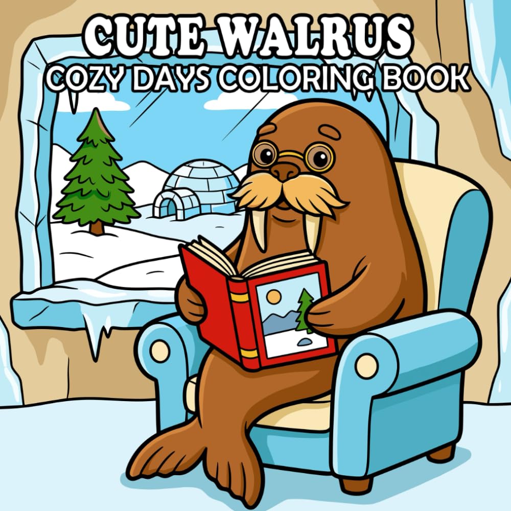 Walrus Coloring Book: Cute and Cozy Arctic Walrus Scenes for Kids and Adults