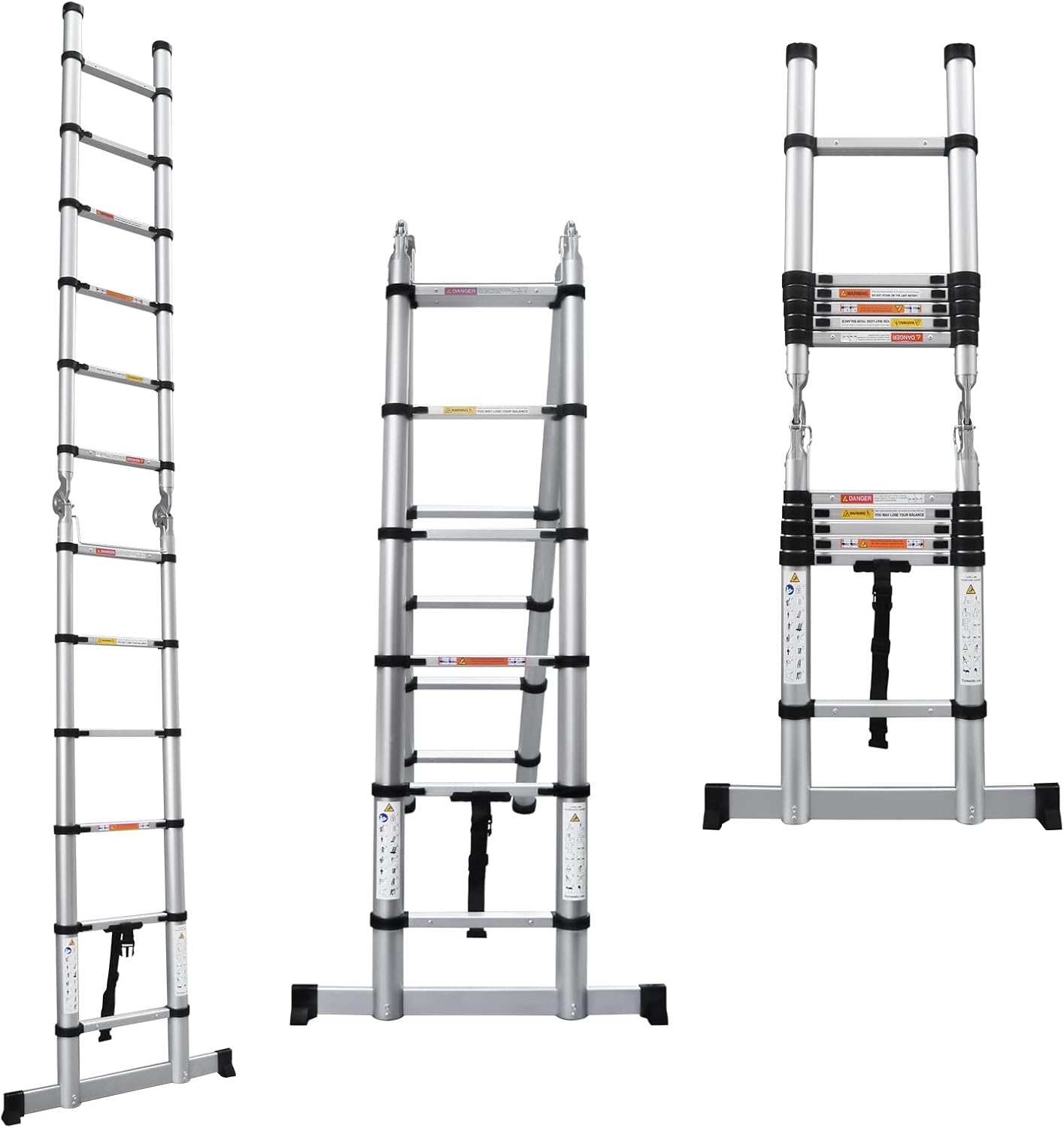 Telescoping Ladder A Frame, 12.5 Ft Compact Aluminum Extension Ladder