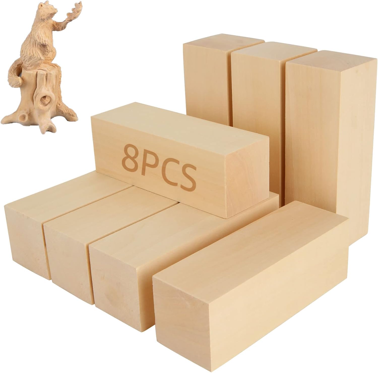 WOPPLXY 8 Pack Basswood Carving Blocks, 6 x 2 x 2 Inch