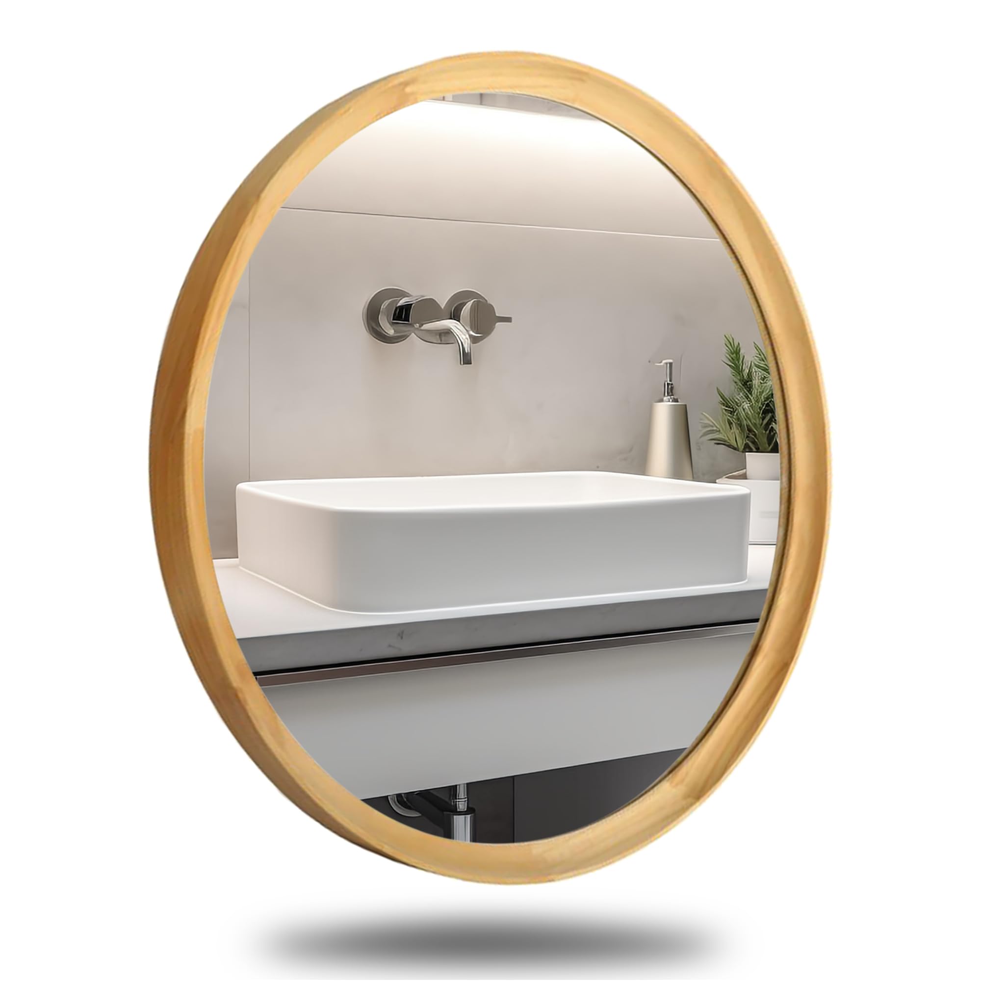 JIYUERLTD Wall Mirror, Round Mirror, Decorative Wood Frame Mirrors for Bathroom Entryways Living Rooms and Powder Room,Bedroom (Brown, Large 24