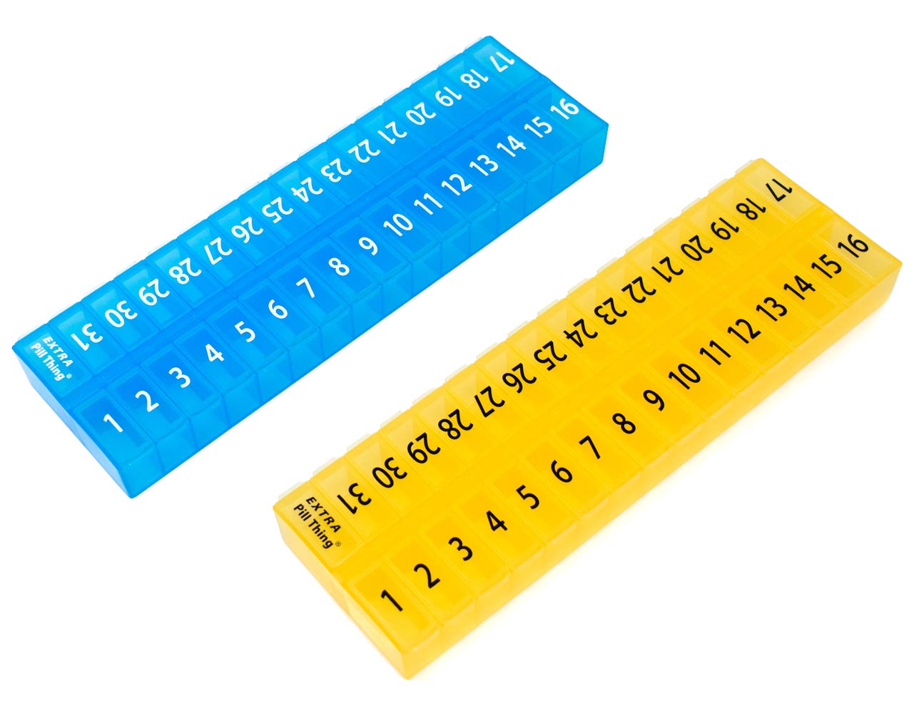 AM PM 31 Day Once-a Day Monthly Planner Organizers - Large Compartment Boxes Store Medications for Entire Month Plus Compartment for Extra s (AM/PM Yellow & Blue) BPA Free