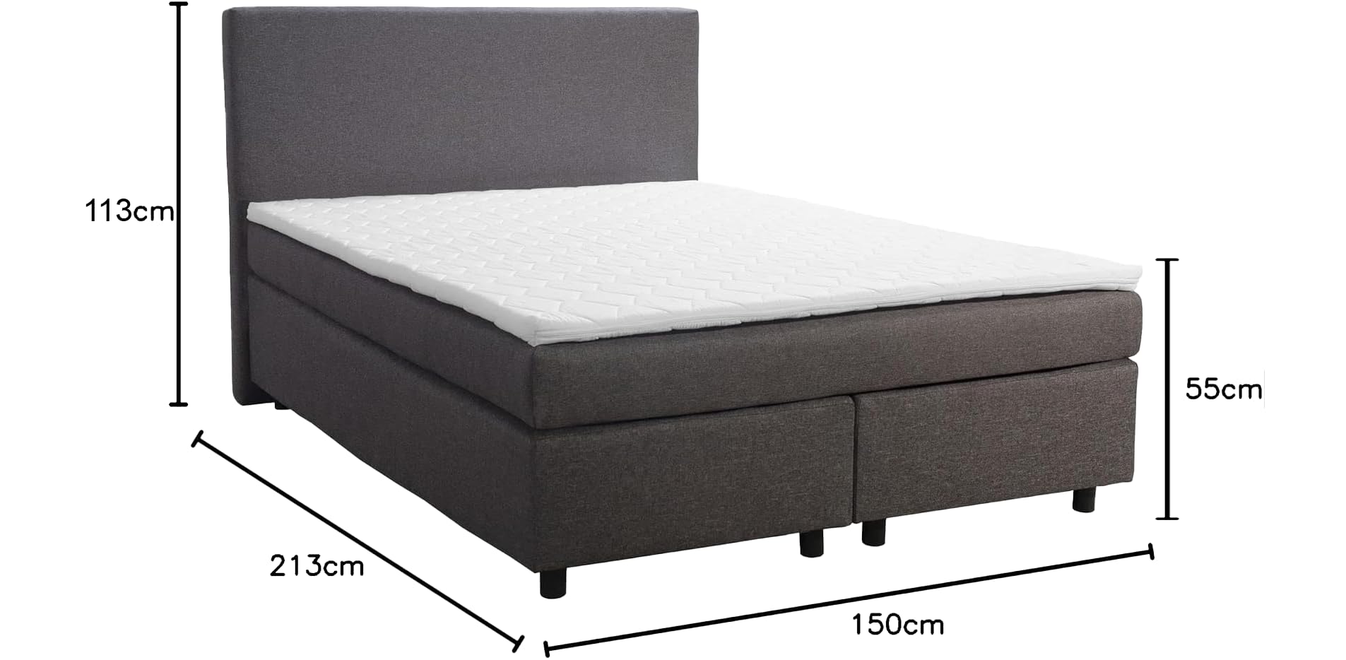 Kuechen-preisbombe Boxspringbett Hotelbett 140x200 Bonellfederkern Bett mit Topper Paxos 2 grau