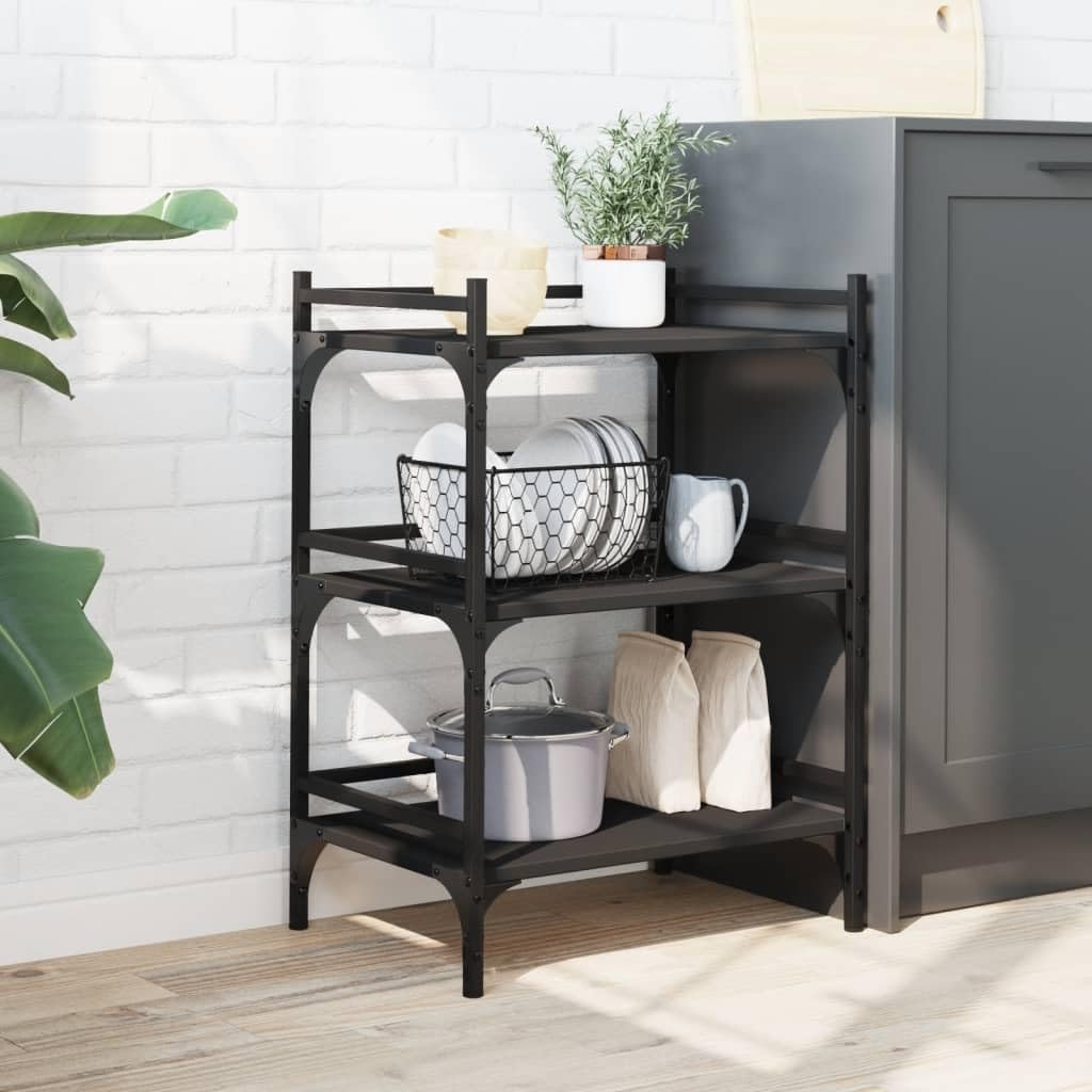 Carro de cocina negro de madera y acero, 50 x 35 x 75,5 cm, con 4 ruedas, 2 frenos, carro de servicio para cocina, comedor, espacio de almacenamiento y orden