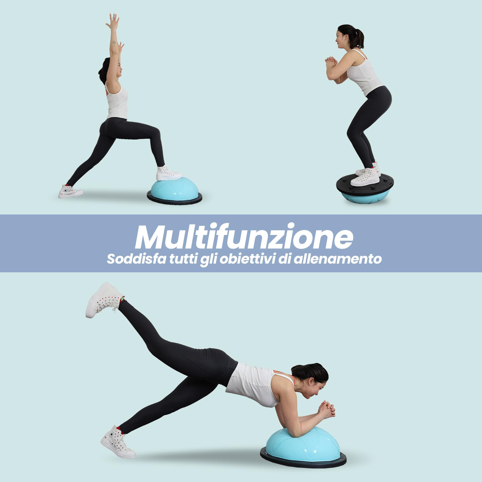 DH FitLife Balance Ball, Yoga Balance Ball Φ60 x 22 cm fino a 200 kg, mezza palla da ginnastica fitness Balance Board Balance Board con pompa e 2 fasce per il fitness