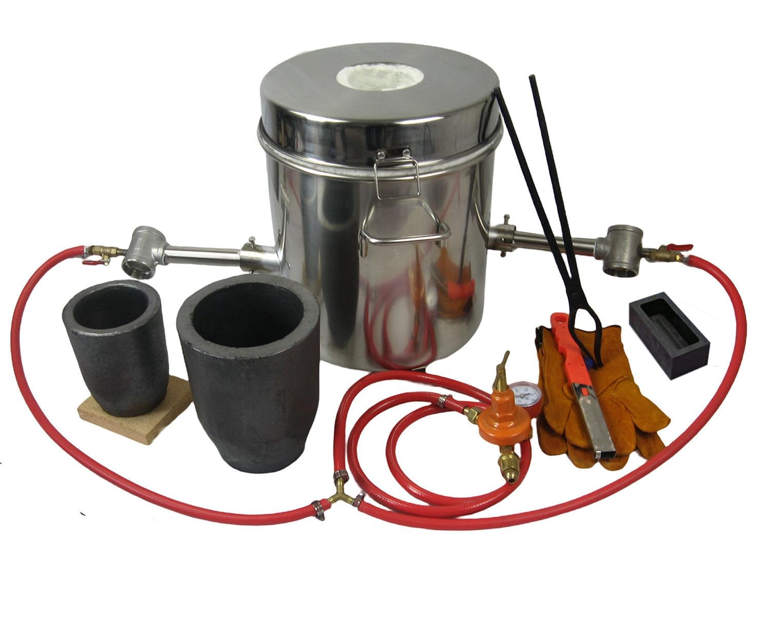 16KG Gas Metal Melting Furnace Propane Forge Dual Burner 2 Crucibles Casting Tool Gold Foundry Refine