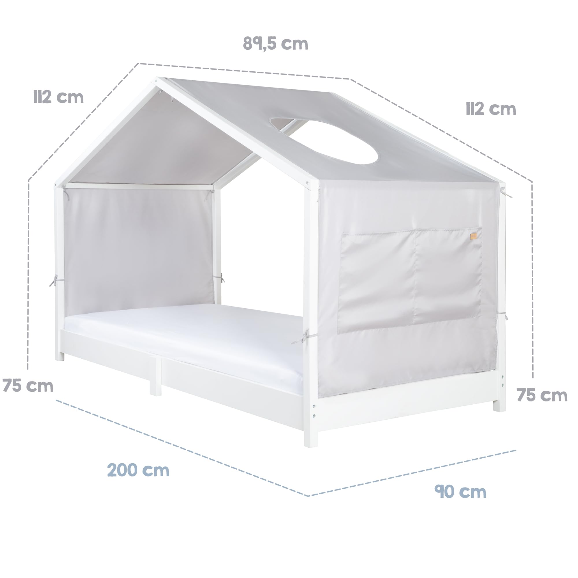 roba Copertura per Letti Montessori 90 x 200 cm - Accessorio Adatto per trasformare Il Letto in Un baldacchino - con 3 Tasche portaoggetti e Finestra sul Tetto - Grigio Chiaro