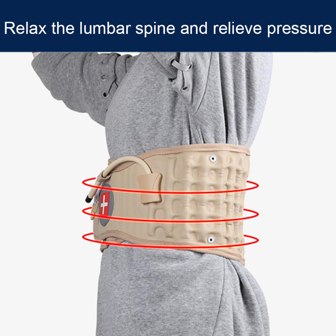 Cinturón de descompresión de espalda para cintura de 26 38-43 31 pulgadas soporte Lumbar cinturón de tracción Lumbar inflable espalda espinal de color caqui para hombres y mujeres