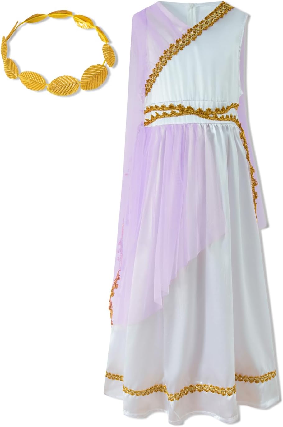 Little Girls Greek Goddess Dress with Roman Crown Leaf Wreat