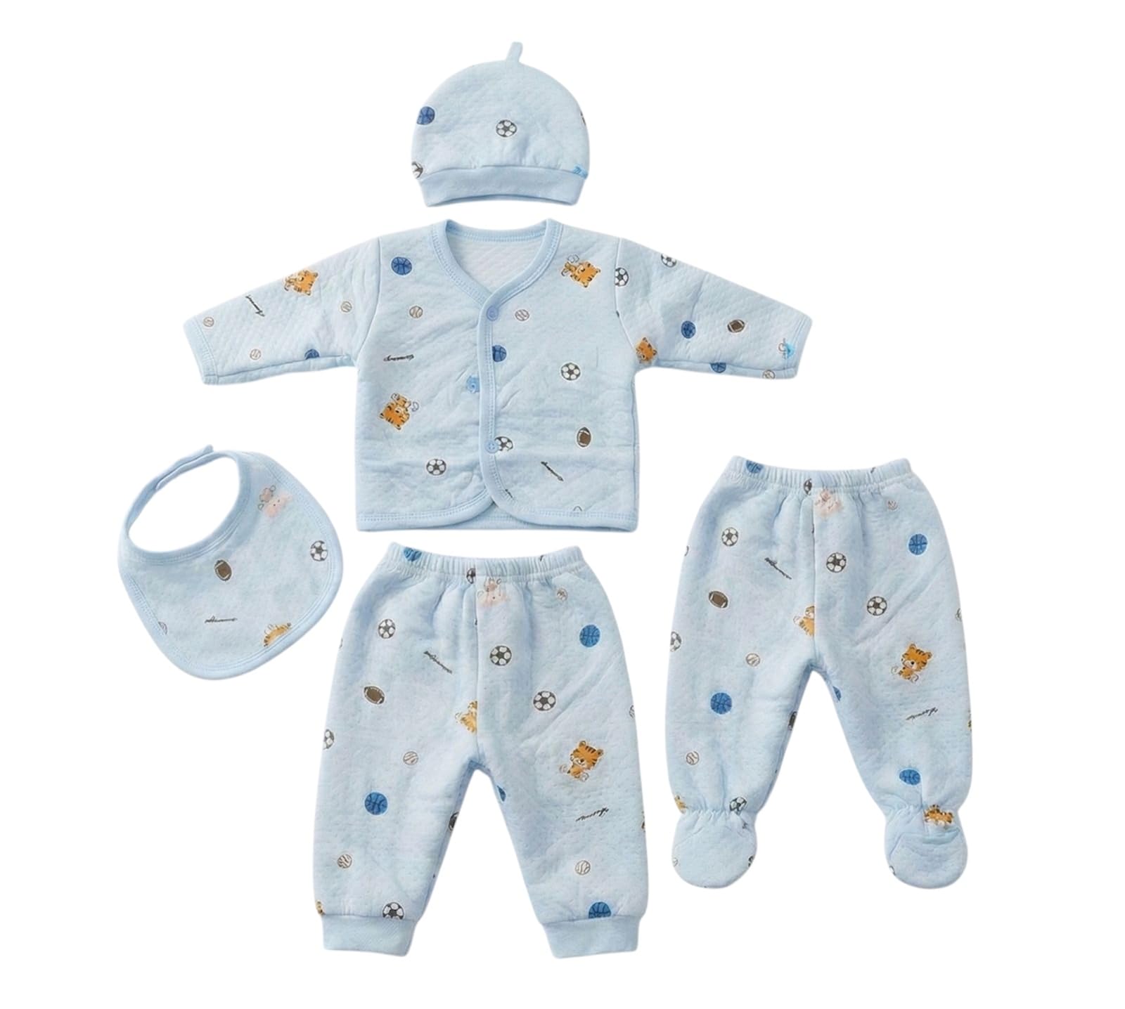 Newborn Baby Winter Wear Set | 5-Piece Warm Clothing for Baby Boy & Girl (0-3 Months) – Jacket, Pants, Bib & Booties Winter Wear Clothes Winter Dess Clothing (White)-image-7