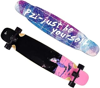 FWEOOFN 117CM(46 inch) Longboard Skateboard for Adults 7 layer A grade Russian Maple Deck Double Rocker Board Cruiser, Teens, and Kids Brush Street Dance Board