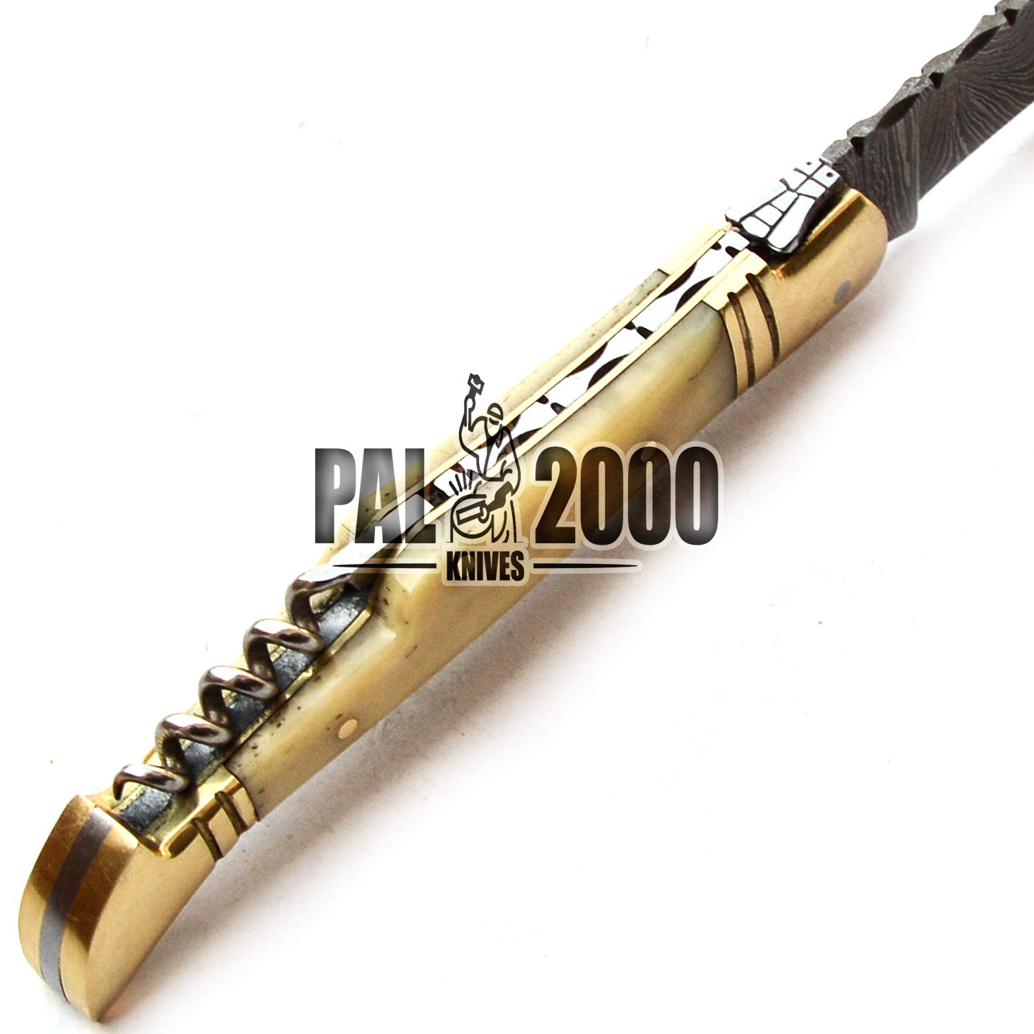 8909 - Couteau en acier damassé fait main, universel, avec étui en cuir de haute qualité
