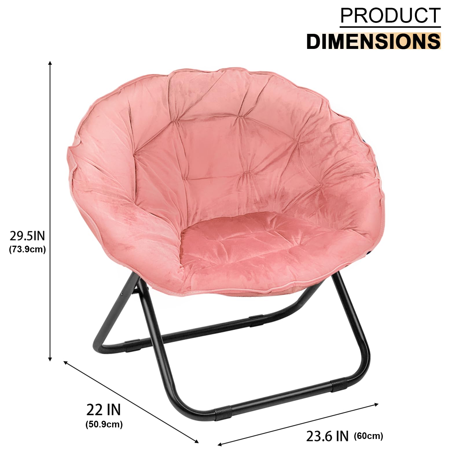 Folding Saucer Chairs for Adults, Comfy Faux Fur Moon Saucer Chair for Dorm Bedroom Living Room Reading and Relaxing (Pink)