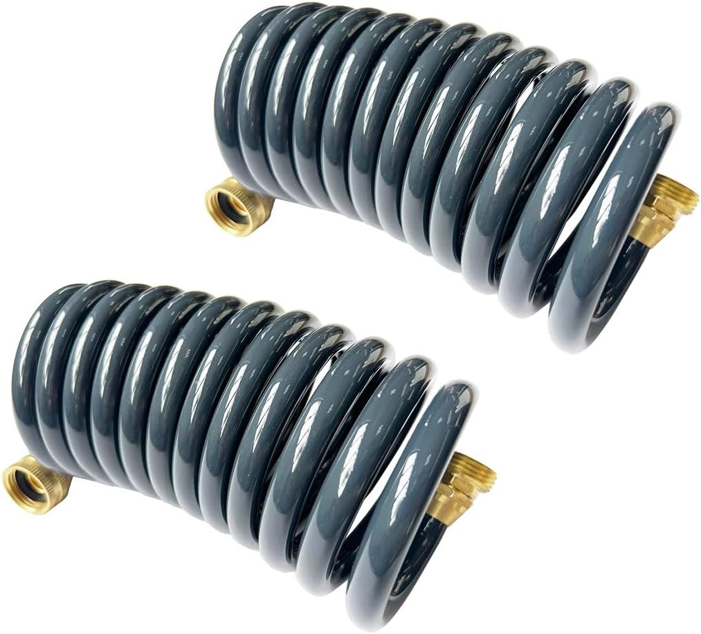 SANFU PU Recoil Garden Water Hose 3/8"ID(9.5 x 12.7mm) x 15ft Premium With 3/4"Inch Brass Fittings Retractable, Outdoor Patio Hose Marine&Boat, Gray - 2Piece