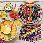 175 Pcs Fiesta Tableware Set – Serves 25, Mexican Party Supplies Disposable Plates, Cups, Napkins, Forks, Spoons, Knives with Floral and Serape Stripe Design for Cinco de Mayo, Birthday Celebrations - Image 4