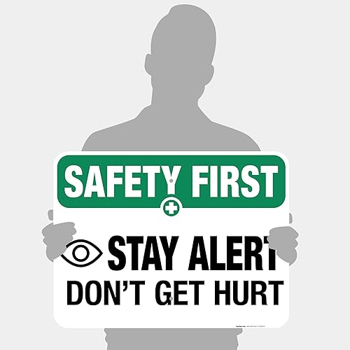 Miniatura 4 de Stay Alert Dont Get Hurt Sign, OSHA Safety First Sign, 18x24 Inches, 55 mil thick HDPS (high density polystyrene), Made in USA by Sigo Signs
