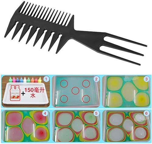 Miniatura 7 de Peines de la pintura del mármol del agua, accesorio del arte de la pintura del niño del lado doble plástico del agua de los niños del peine del arte