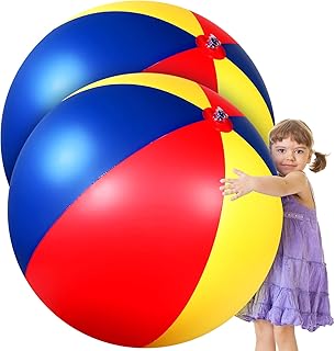 2 Pcs Giant Beach Ball 40 Inch Large Beach Ball Rainbow Color Huge Inflatable Ball Jumbo Oversized Plastic Balls for Summer Beach Pool Party Event Decoration Gift Idea for Kids Boys Girls Adults
